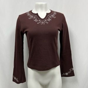 NWOT Prana Flare Sleeve Top with Embroidery details, size Small